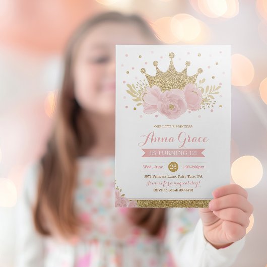 Roze Prinses Sprookje Kroonfeestuitnodiging Kaart