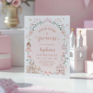Roze Prinses Sprookje Meisje 4e Verjaardag Kaart