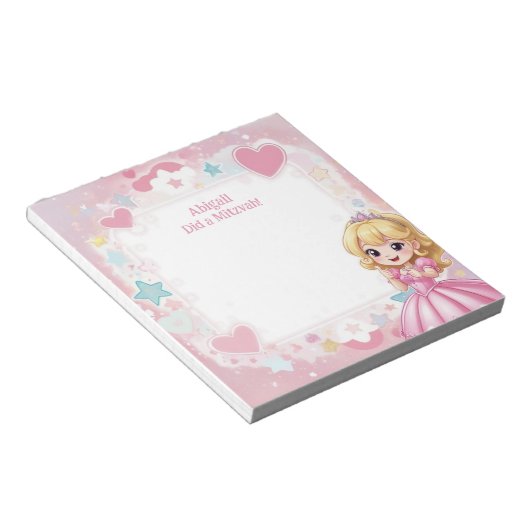 Roze prinses Theme Blonde gepersonaliseerde Mitswa Notitieblok (Schuin)