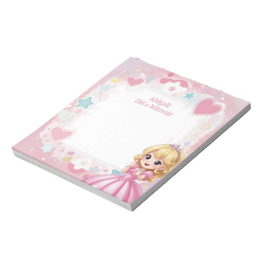 Roze prinses Theme Blonde gepersonaliseerde Mitswa Notitieblok (Linkerzijde)