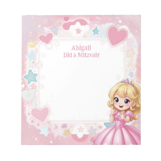Roze prinses Theme Blonde gepersonaliseerde Mitswa Notitieblok (Voorkant)