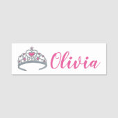 -roze prinses Tiara Birthday Party Girl Naamplaatje (Voorkant)