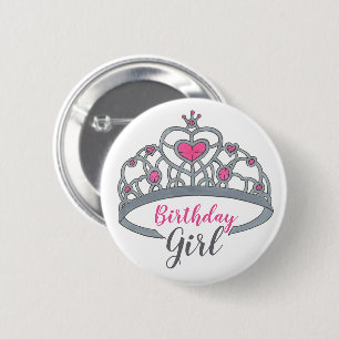 -roze prinses Tiara Birthday Party Girl Ronde Button 5,7 Cm