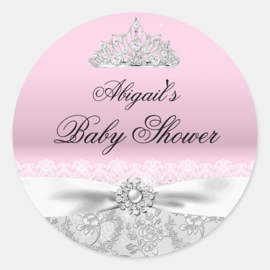 Roze Prinses Tiara & Bow Baby shower Sticker (Voorkant)