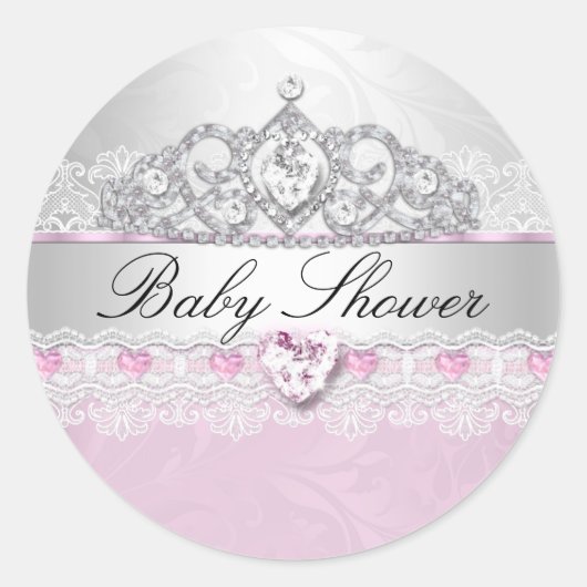 Roze Prinses Tiara & Kant Baby shower Stickers (Voorkant)