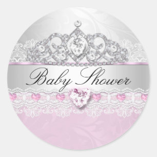 Roze Prinses Tiara & Kant Baby shower Stickers