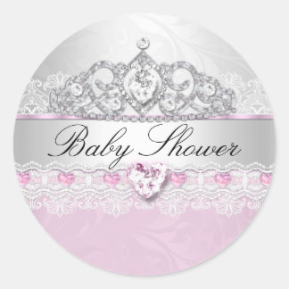 Roze Prinses Tiara & Kanten Baby Shower Stickers