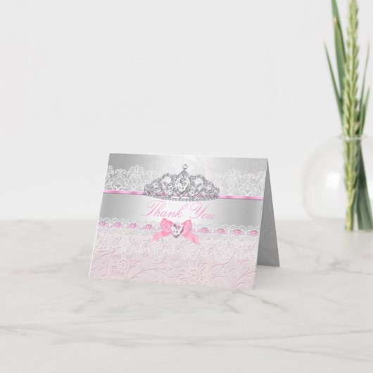 Roze Prinses Tiara & Kanten Bedankkaart (Voorkant)