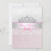 Roze prinses Tiara Lace Sweet 16 Uitnodiging (Voorkant)