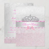 Roze prinses Tiara Lace Sweet 16 Uitnodiging (Voorkant / Achterkant)