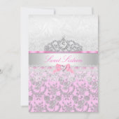 Roze prinses Tiara & Lace Sweet 16 Uitnodiging (Voorkant)