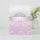 Roze prinses Tiara & Lace Sweet 16 Uitnodiging (Staand voorkant)