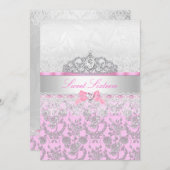 Roze prinses Tiara & Lace Sweet 16 Uitnodiging (Voorkant / Achterkant)