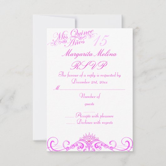Roze Prinses Tiara Quinceanera RSVP (Voorkant)