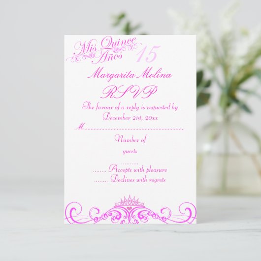 Roze Prinses Tiara Quinceanera RSVP (Staand voorkant)