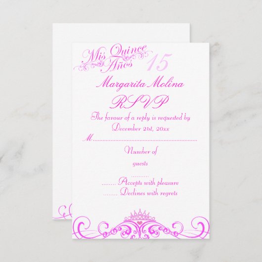 Roze Prinses Tiara Quinceanera RSVP (Voorkant / Achterkant)