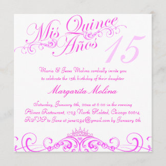 Roze Prinses Tiara Quinceanera Uitnodiging