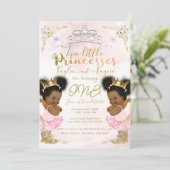 Roze prinses Tutu Crown Twin Dark Skin Birthday Kaart (Staand voorkant)