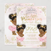 Roze prinses Tutu Crown Twin Dark Skin Birthday Kaart (Voorkant / Achterkant)