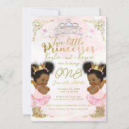 Roze prinses Tutu Crown Twin Dark Skin Birthday Kaart
