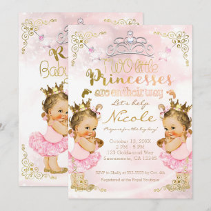 Roze Prinses Tutu & Kroon Tweeling Meisjes Baby Sh Kaart