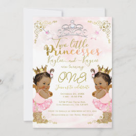 Roze Prinses Tutu & Kroon Tweeling Meisjes Verjaar Kaart