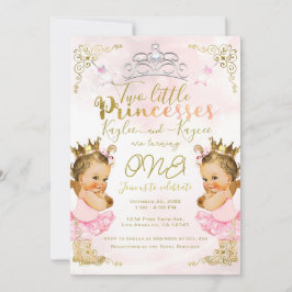 Roze prinses tutu & kroon tweeling meisjes verjaar kaart