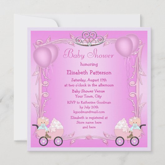 Roze prinses Twin Girls in Strollers Baby shower Kaart (Voorkant)