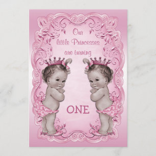 Roze  prinses Twins 1st Birthday Kaart