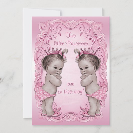 Roze  prinses Twins Baby shower Kaart (Voorkant)