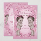 Roze  prinses Twins Baby shower Kaart (Voorkant / Achterkant)