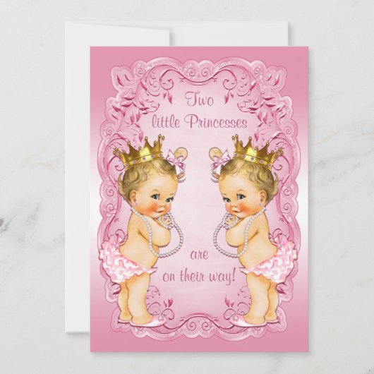 Roze prinses Twins met Pearls Baby shower Kaart (Voorkant)