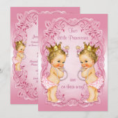 Roze prinses Twins met Pearls Baby shower Kaart (Voorkant / Achterkant)