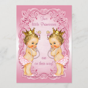 Roze prinses Twins met Pearls Baby shower Kaart