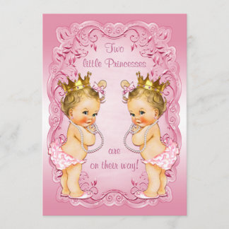 Roze prinses Twins met Pearls Baby shower Kaart