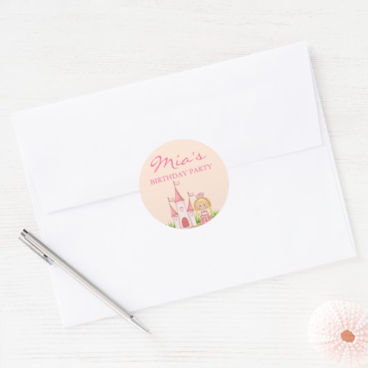 Roze Prinses Verjaardag Sticker (Envelop)