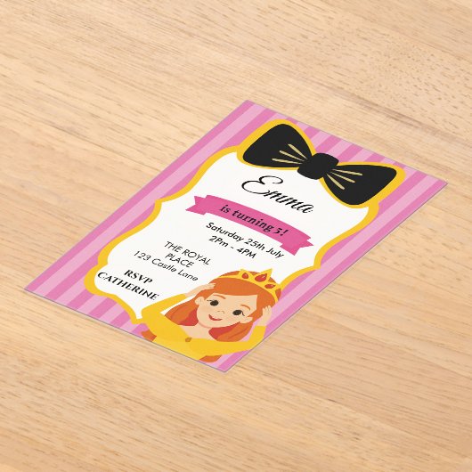 Roze Prinses Verjaardag Uitnodigen | tateraar Acryl Uitnodigingen (Laagn)