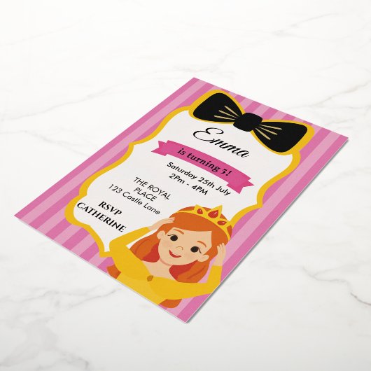 Roze Prinses Verjaardag Uitnodigen | tateraar Folie Uitnodiging (Gedraaid)