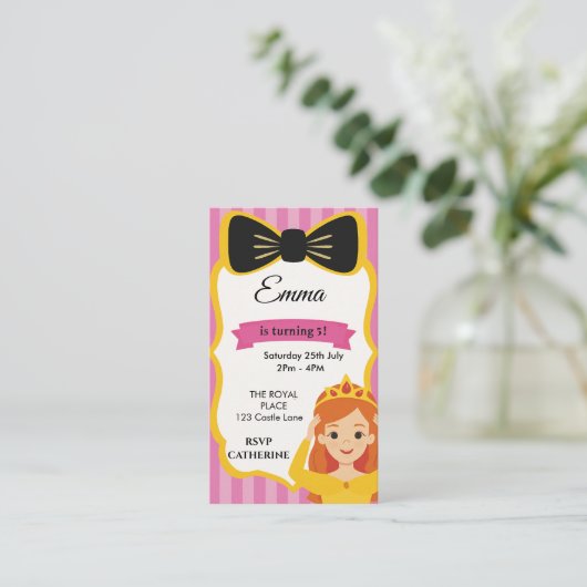 Roze Prinses Verjaardag Uitnodigen | tateraar Informatiekaartje (Staand voorkant)