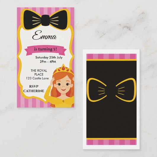 Roze Prinses Verjaardag Uitnodigen | tateraar Informatiekaartje (Voorkant / Achterkant)