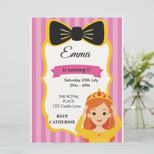 Roze Prinses Verjaardag Uitnodigen | tateraar Menu (Staand voorkant)