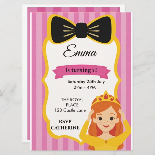 Roze Prinses Verjaardag Uitnodigen | tateraar Menu (Voorkant / Achterkant)