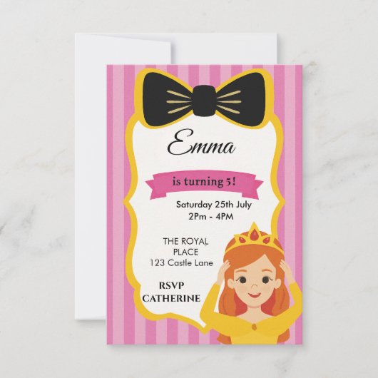 Roze Prinses Verjaardag Uitnodigen | tateraar RSVP Kaartje (Voorkant)