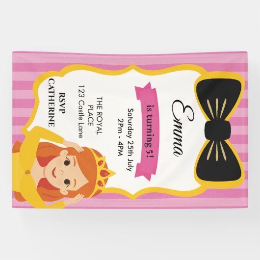 Roze Prinses Verjaardag Uitnodigen | tateraar Spandoek (Horizontaal)