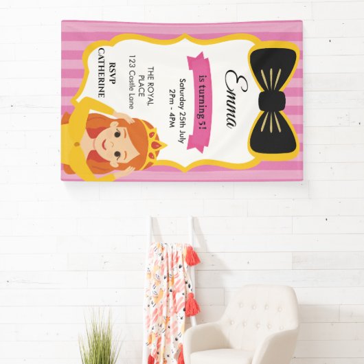 Roze Prinses Verjaardag Uitnodigen | tateraar Spandoek (Insitu)