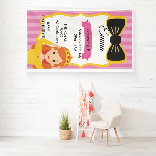 Roze Prinses Verjaardag Uitnodigen | tateraar Spandoek (Insitu)