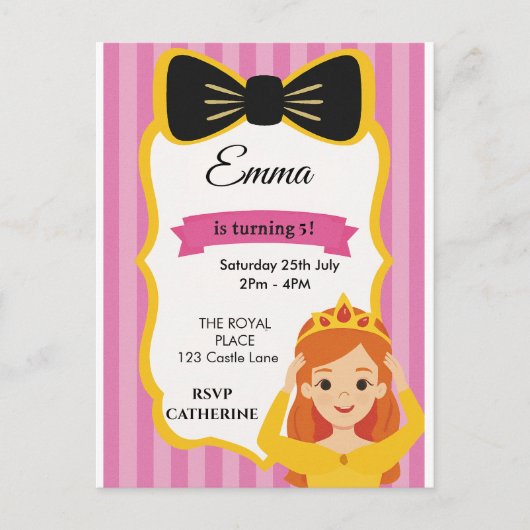 Roze Prinses Verjaardag Uitnodigen | tateraar Uitnodiging Briefkaart (Voorkant)
