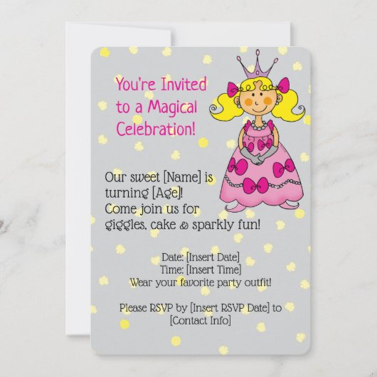 Roze Prinses Verjaardag Uitnodiging (Voorkant)