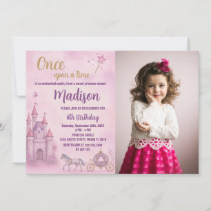 Roze Prinses Verjaardag Uitnodiging met foto
