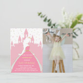 Roze Prinses Verjaardag Uitnodigingen met Foto (Staand voorkant)